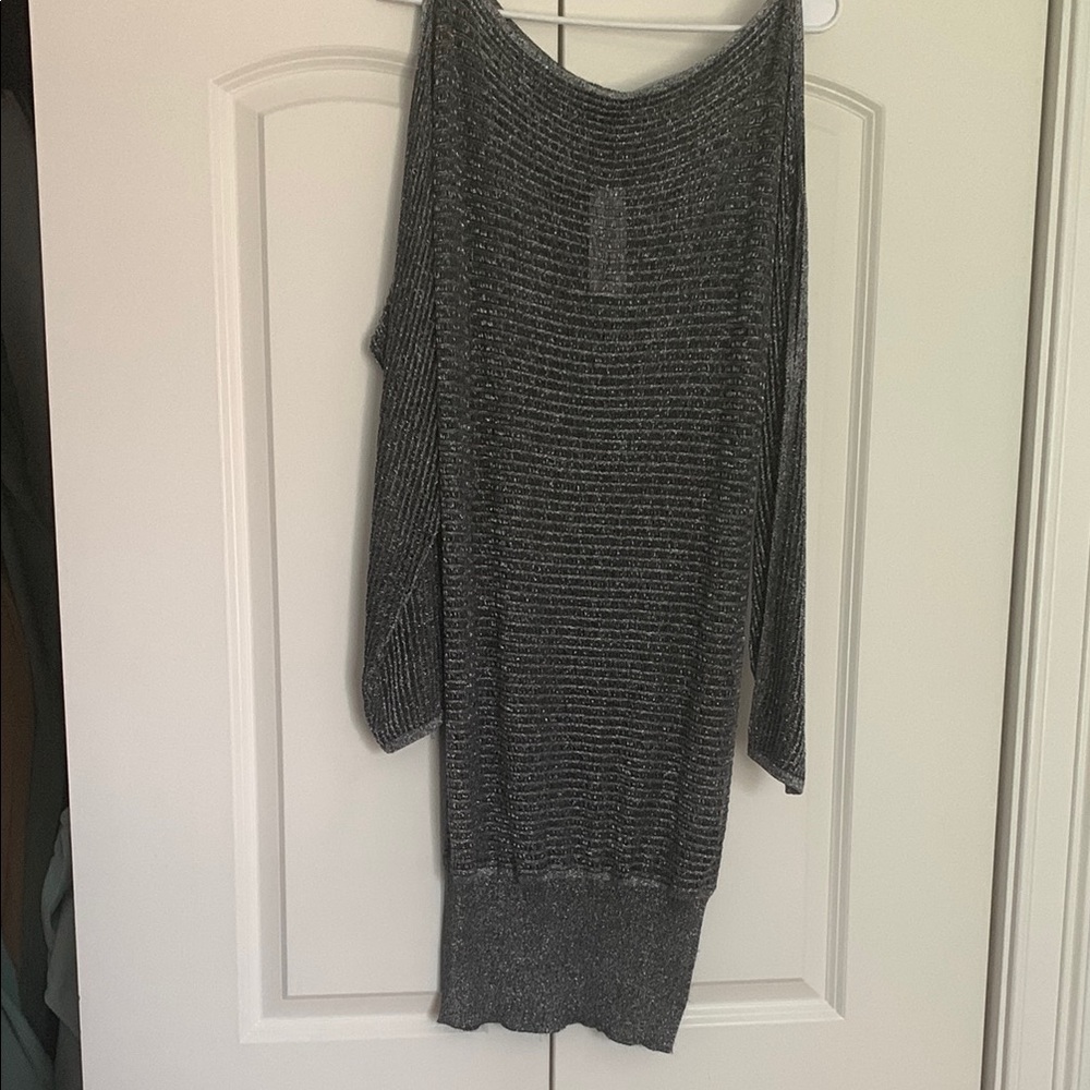 Bebe silver and black top with cold shoulder